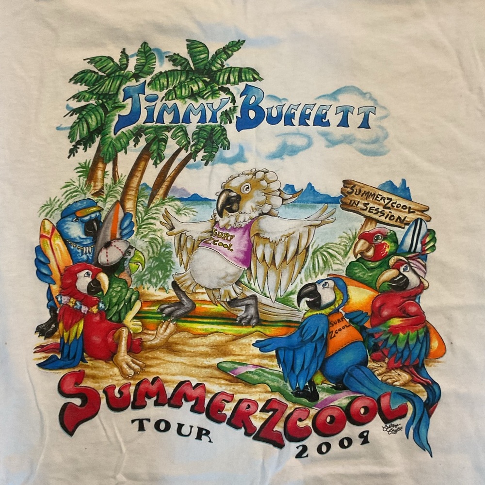 Jimmy Buffet Summerzcool Tour 2009 Vintage Men’s White Cotton Graphic T-Shirt, M